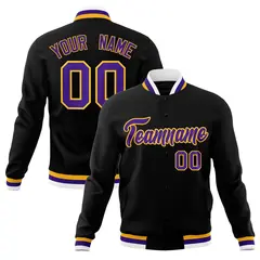 Black Purple-Gold Classic Varsity Full-Snap Letterman Jacket