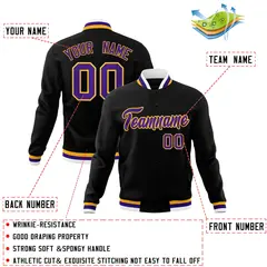 Black Purple-Gold Classic Varsity Full-Snap Letterman Jacket 4