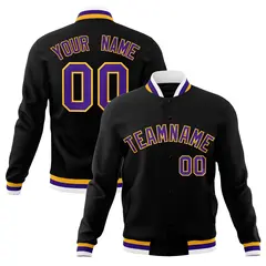 Black Purple-Gold Classic Varsity Full-Snap Letterman Jacket