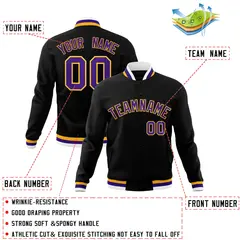 Black Purple-Gold Classic Varsity Full-Snap Letterman Jacket 4