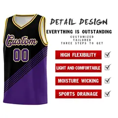 Black Purple Gold Diagonal Stripes Color Block Basketball Jersey 2