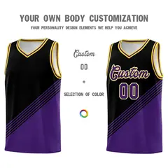 Black Purple Gold Diagonal Stripes Color Block Basketball Jersey 3