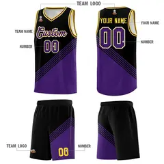 Black Purple Gold Diagonal Stripes Color Block Basketball Jersey 5