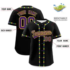 Black Purple Gold Graffiti Mardi Gras Baseball Jersey 3