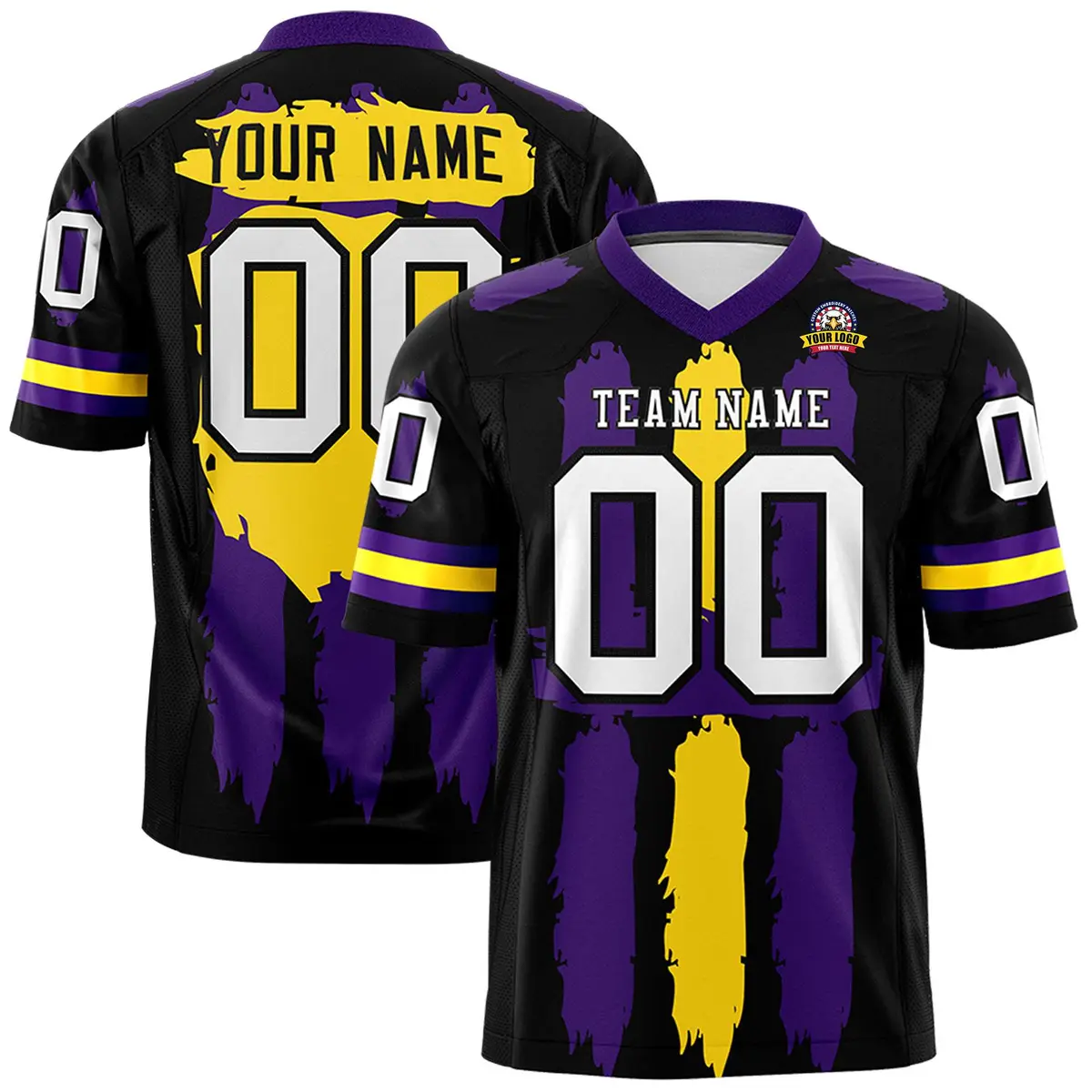 Black Purple Gold Graffiti Pattern Flag Football Jersey