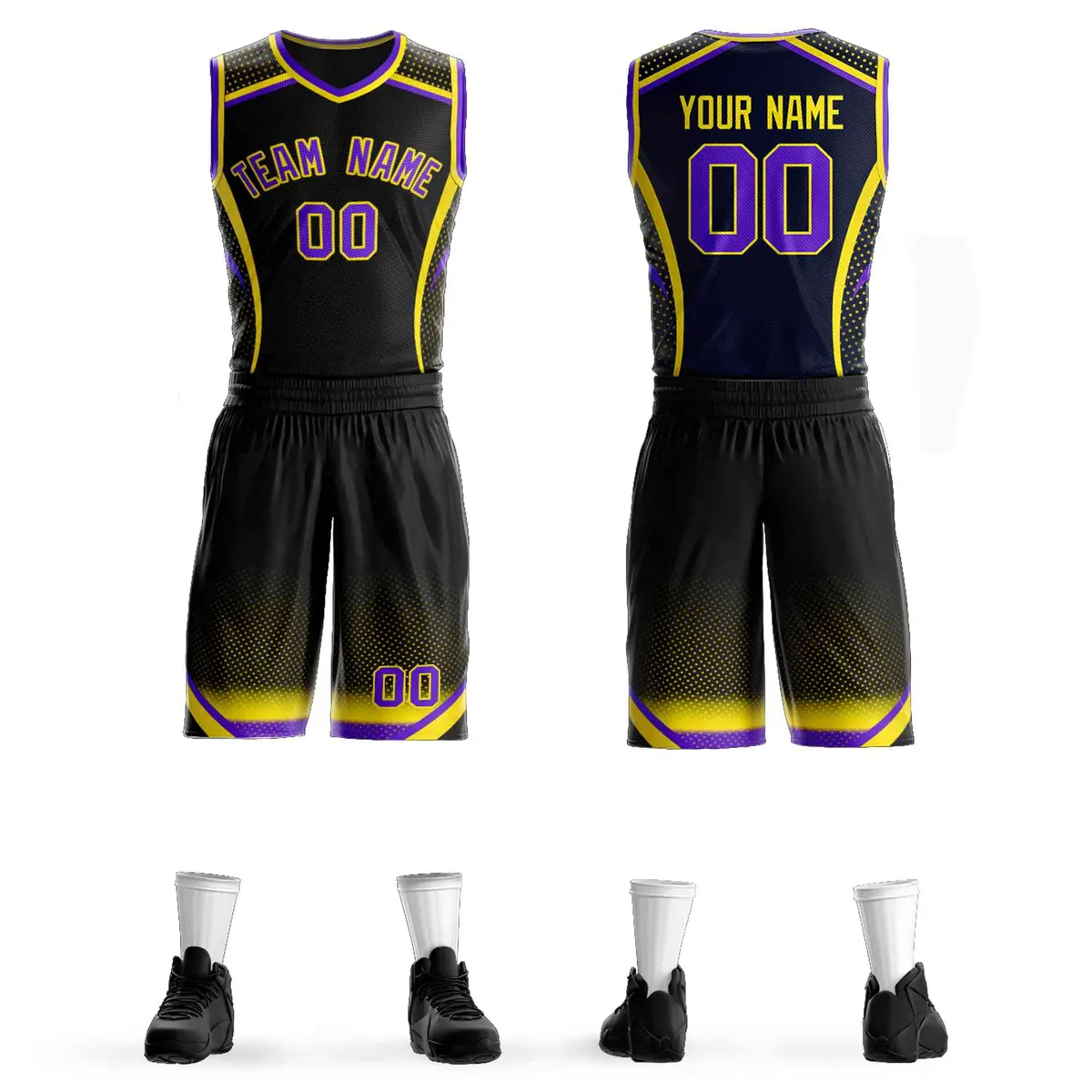 Black Purple-Gold Graffiti Points Element Basketball Jersey