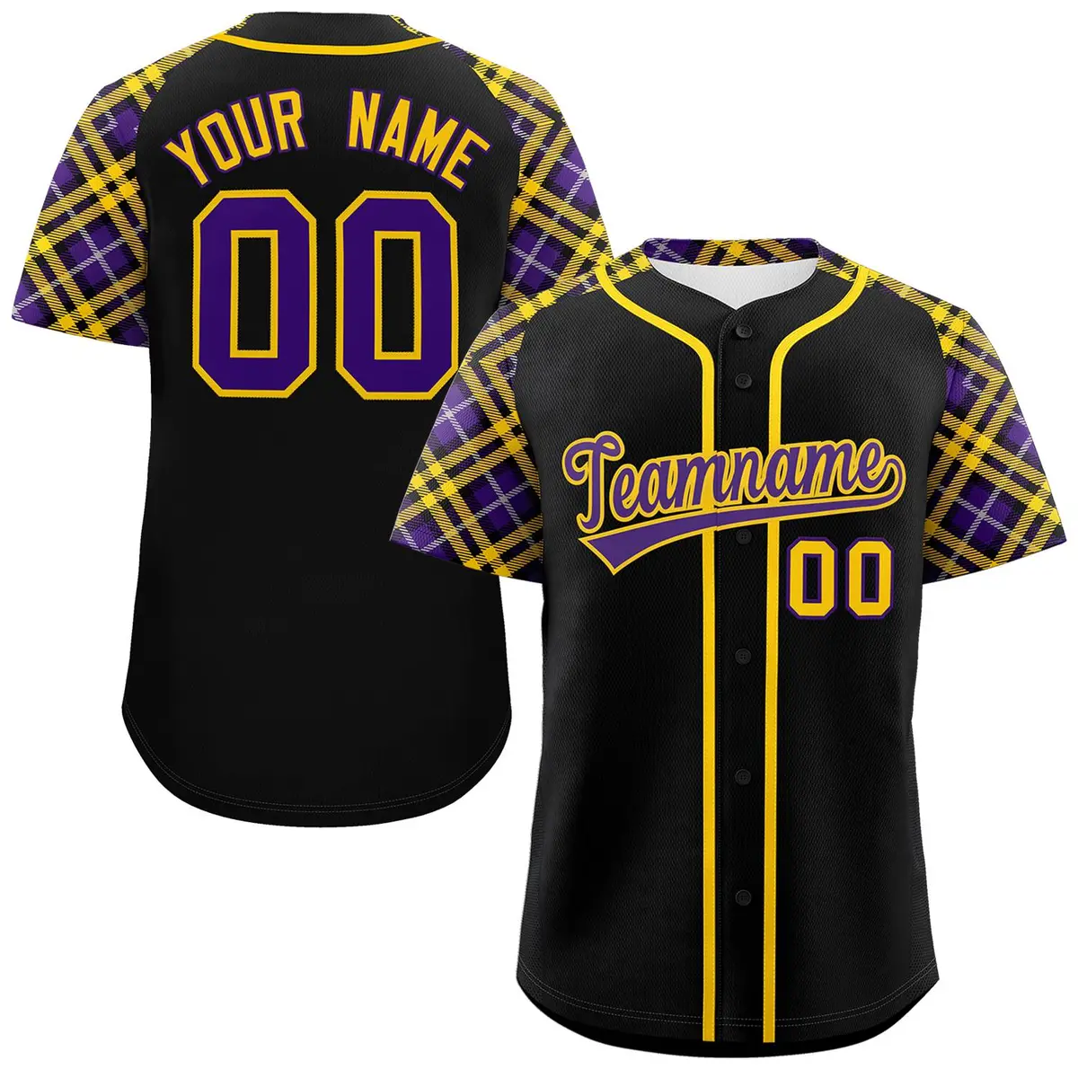 Black Purple-Gold Raglan Sleeves Authentic Baseball Jersey