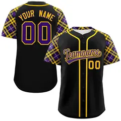 Black Purple-Gold Raglan Sleeves Authentic Baseball Jersey 1