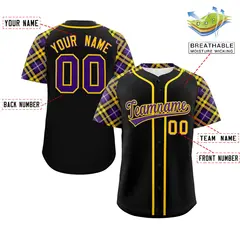 Black Purple-Gold Raglan Sleeves Authentic Baseball Jersey 2