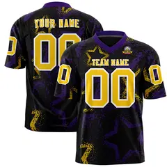 Black Purple-Gold Star Graffiti Football Jersey
