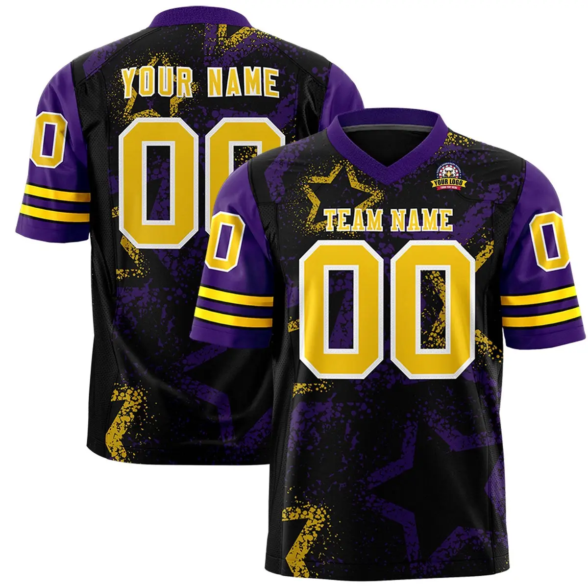 Black Purple Gold Star Pattern Authentic Football Jersey