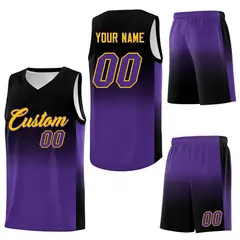 Black Purple Gradient Basketball Jersey Sets 7