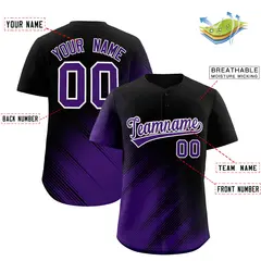 Black Purple Gradient Diagonal Stripe Baseball Jersey 2