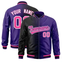 Black Purple Gradient Letterman Bomber Jacket 1