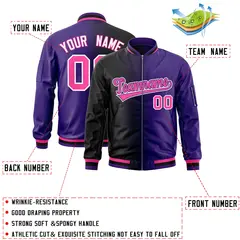 Black Purple Gradient Letterman Bomber Jacket 2
