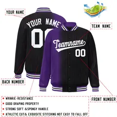 Black Purple Gradient Pinstripe Varsity Full-Snap Baseball Jacket 2