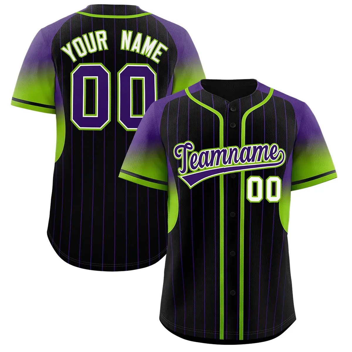 Black Purple Gradient Stripe Fashion Sleeves Baseball Jersey