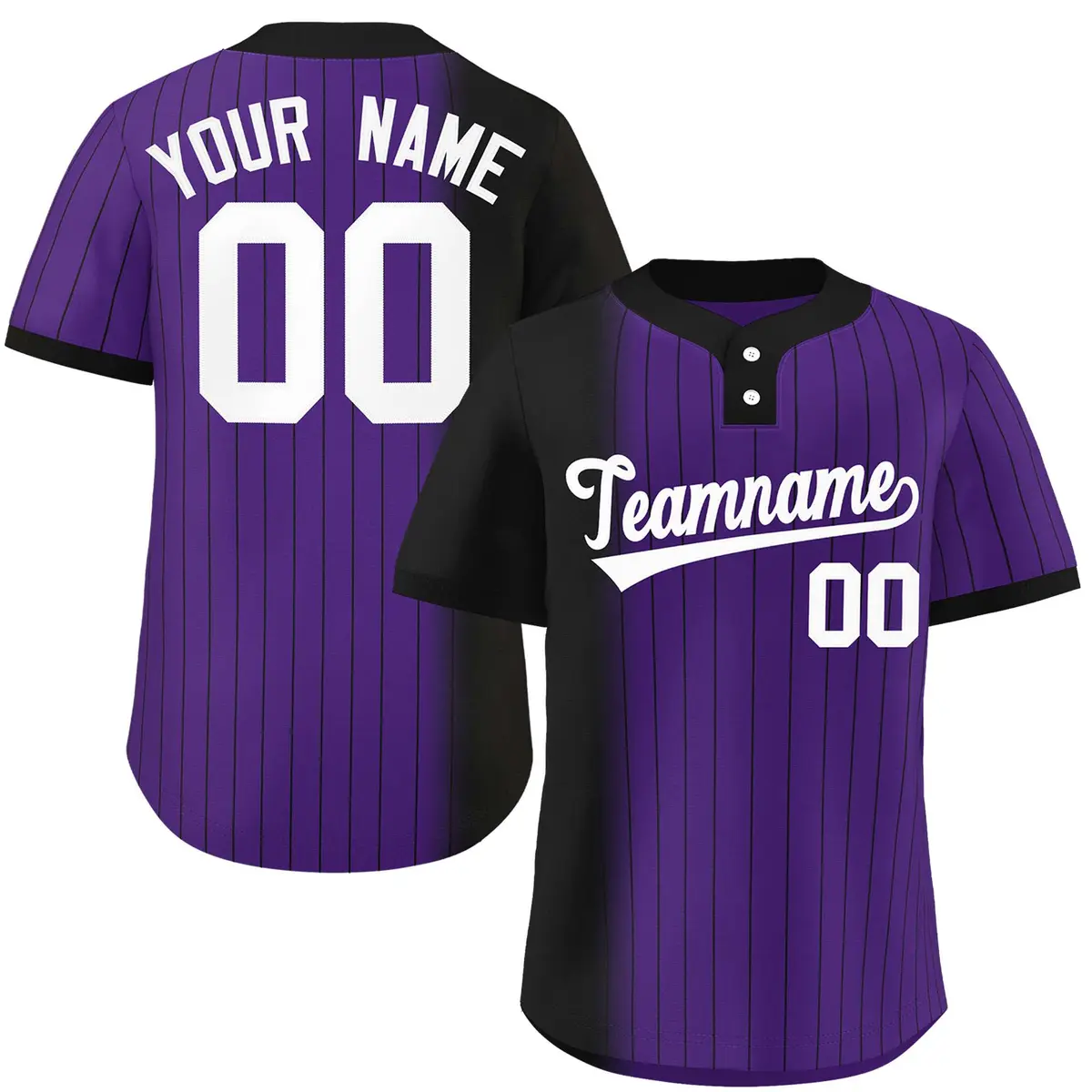 Black Purple Gradient Stripe Two-Button Softball Jersey