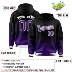 Black Purple Gradient Varsity Full-Snap Letterman Jacket Hoodie 4