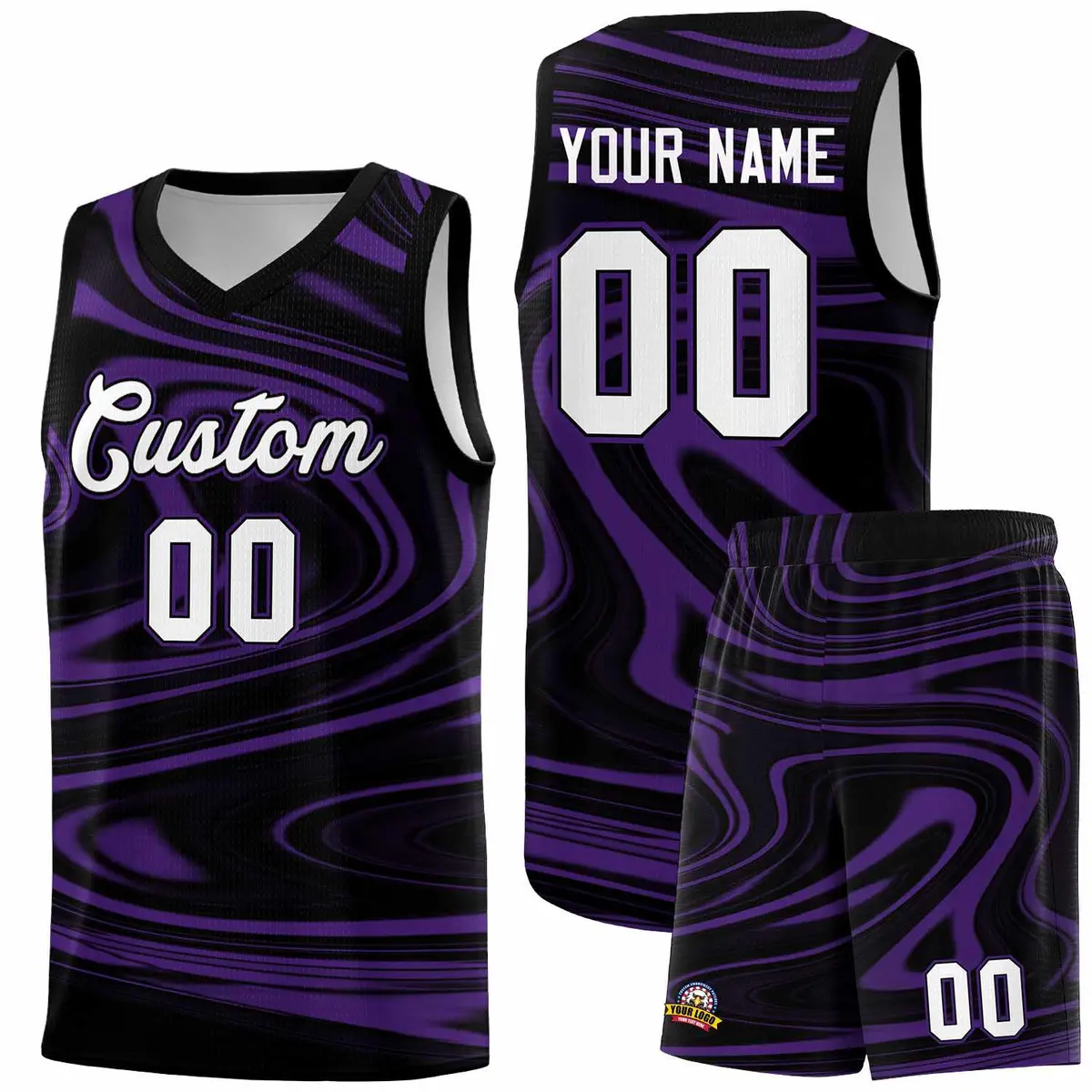 Black Purple Graffiti Fluids Style Basketball Jersey Sets