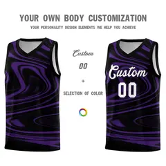 Black Purple Graffiti Fluids Style Basketball Jersey Sets 3
