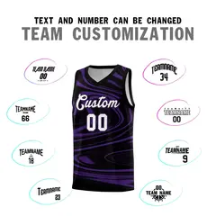 Black Purple Graffiti Fluids Style Basketball Jersey Sets 4