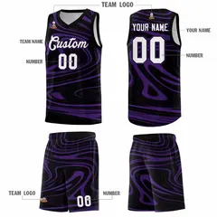 Black Purple Graffiti Fluids Style Basketball Jersey Sets 5