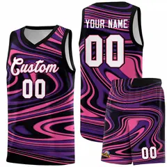 Black Purple Graffiti Fluids Style Basketball Jersey Sets 1
