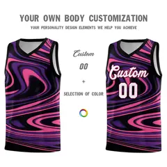Black Purple Graffiti Fluids Style Basketball Jersey Sets 3