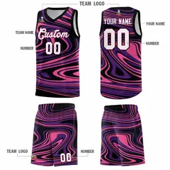 Black Purple Graffiti Fluids Style Basketball Jersey Sets 5