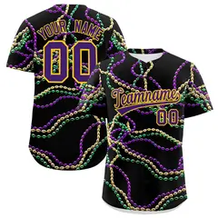 Black Purple Graffiti Mardi Gras Authentic Baseball Jersey