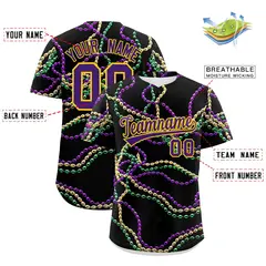Black Purple Graffiti Mardi Gras Authentic Baseball Jersey 3