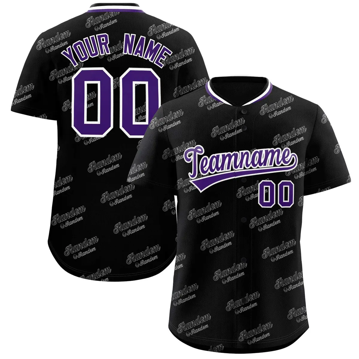 Black Purple Graffiti Text Full Button Baseball Jersey