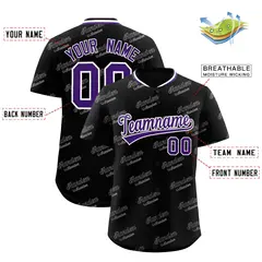 Black Purple Graffiti Text Full Button Baseball Jersey 2