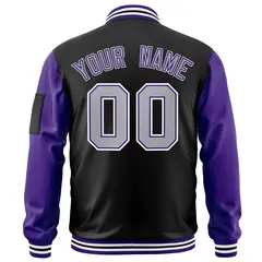Black Purple-Gray Raglan Full-Zip Varsity Letterman Bomber Jacket 4
