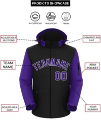 Black Purple-Gray Raglan Sleeves Waterproof Jacket 2