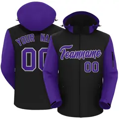 Black Purple-Gray Raglan Sleeves Waterproof Jacket