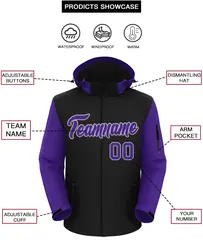 Black Purple-Gray Raglan Sleeves Waterproof Jacket 2