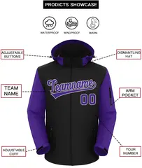 Black Purple-Gray Raglan Sleeves Waterproof Jacket 2