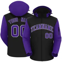 Black Purple-Gray Raglan Sleeves Waterproof Jacket 1