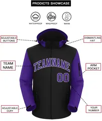 Black Purple-Gray Raglan Sleeves Waterproof Jacket 2