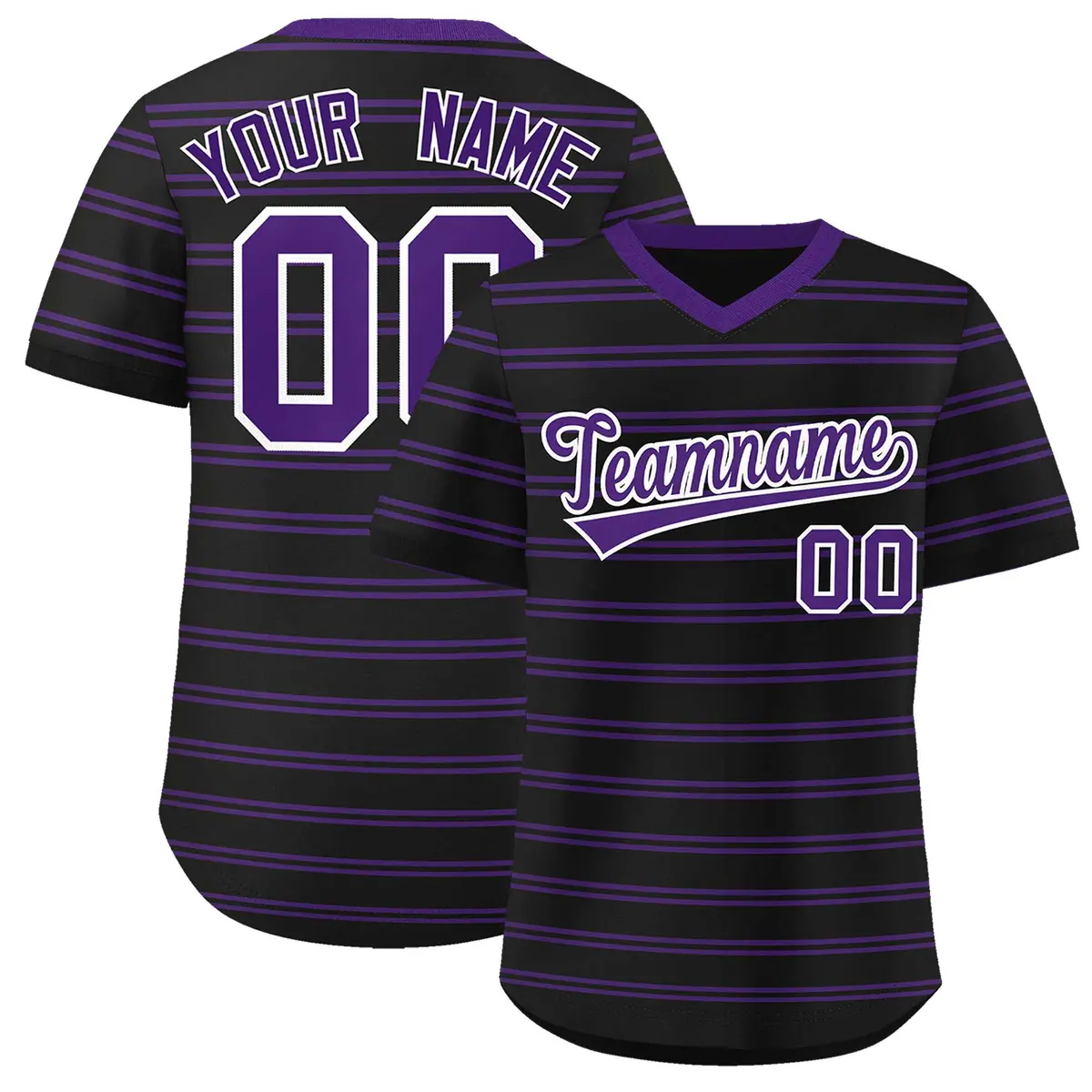 Black Purple Horizontal Stripe Pullover Baseball Jersey