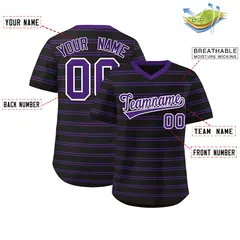 Black Purple Horizontal Stripe Pullover Baseball Jersey 2
