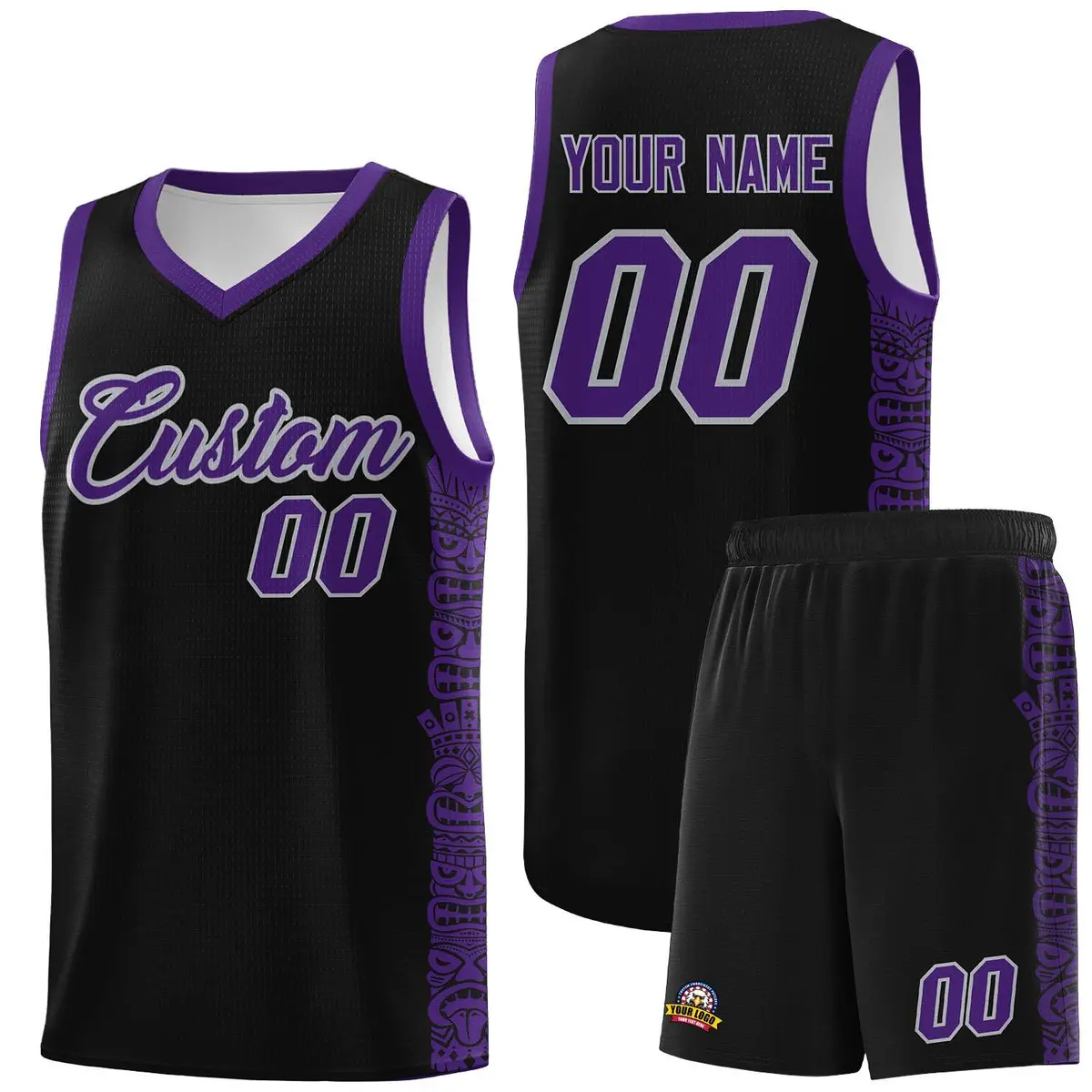 Black Purple Indians Pattern Basketball Uniform Jersey