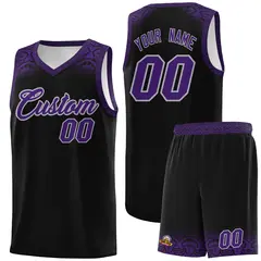 Black Purple Indians Print Basketball Jersey