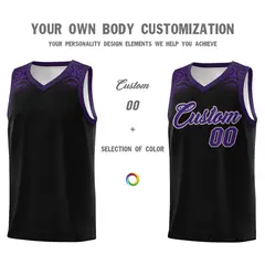 Black Purple Indians Print Basketball Jersey 3
