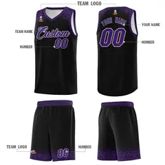 Black Purple Indians Print Basketball Jersey 5