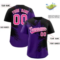 Black Purple Ink Pattern Authentic Baseball Jersey 2