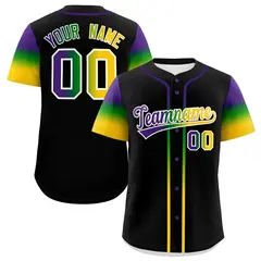 Black Purple Kelly Green Gold Gradient Mardi Gras Baseball Jersey 1