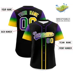 Black Purple Kelly Green Gold Gradient Mardi Gras Baseball Jersey 3